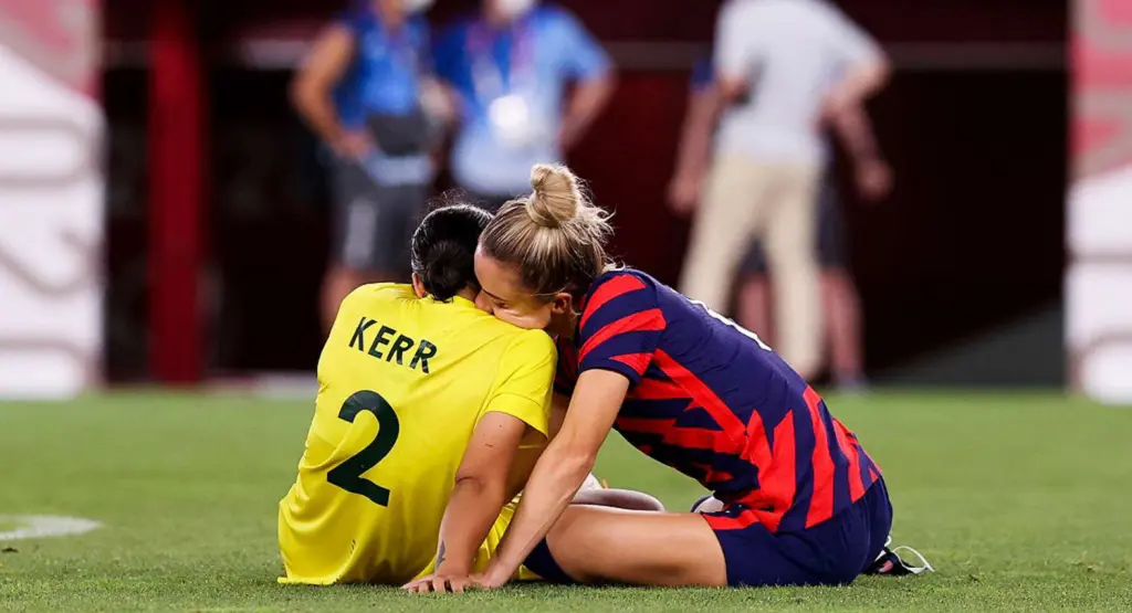 A picture of Kristie Mewis consoling Sam Kerr went viral after the Matildas loss to Team USA at Tokyo Olympics.