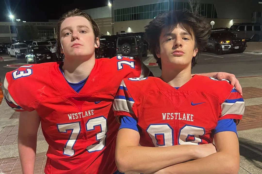 TD Herman (right) with his fellow player (left) as he wears jersey no.88 from the Westlake Varsity Football team.