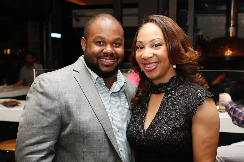Tiffany Greene and Aaron Berry attending to Tampa reception at the Hall on Franklin in 2019.