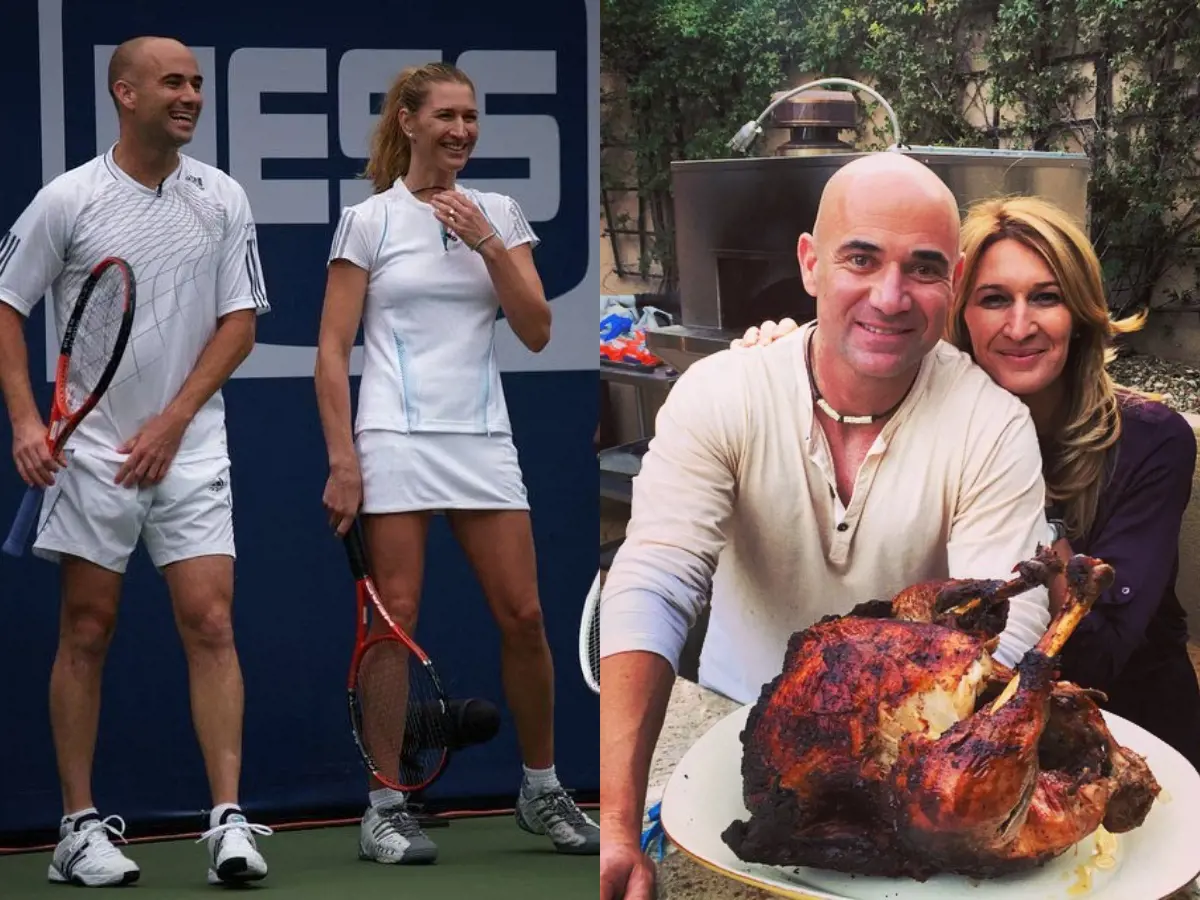 Agassi and Graf in 2001 alongside their picture in November 2014