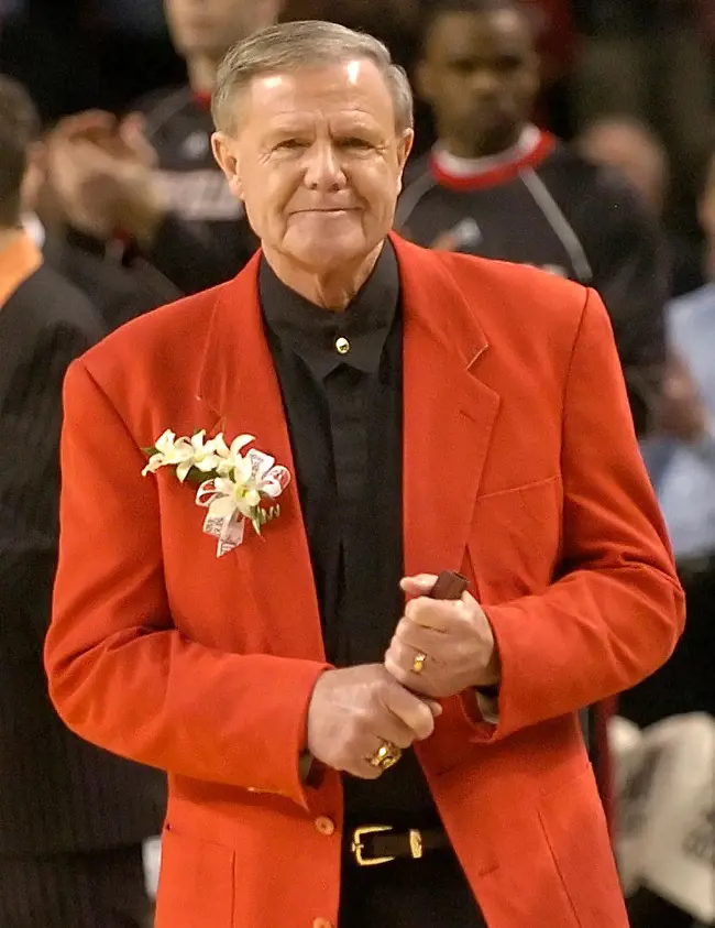 Denny at Freedom Hall's home court naming ceremony to Denny Crum Court in 2007.