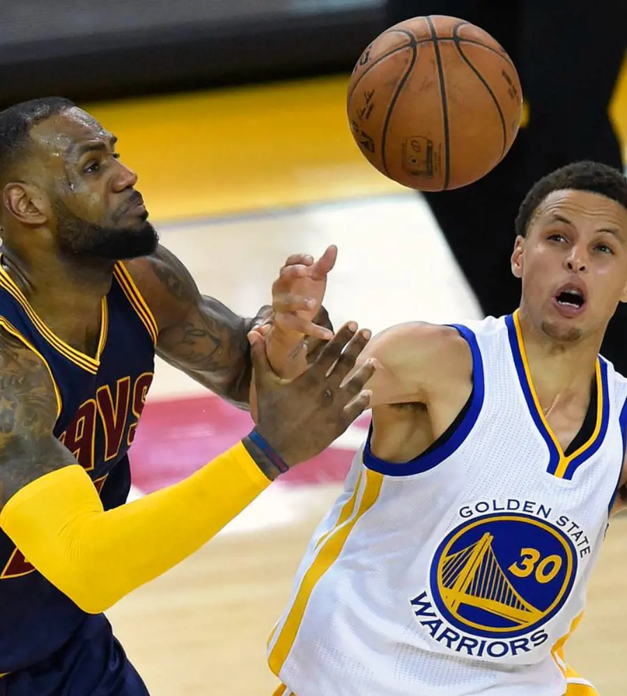 King James and Stephen Curry in action during Game 1 of the 2015 Finals.