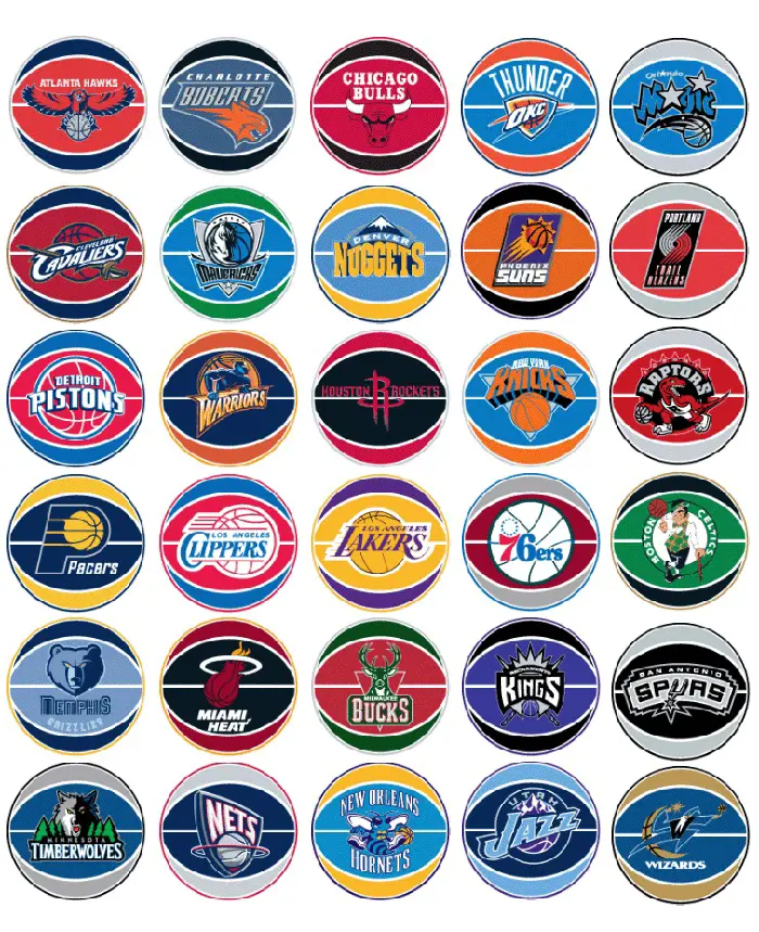 Team logo of 30 teams in the National Basketball Association.