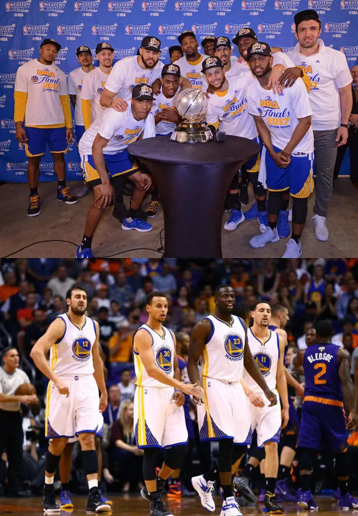  GSW celebrating the triumph of the 2017 Western Conference Finals.