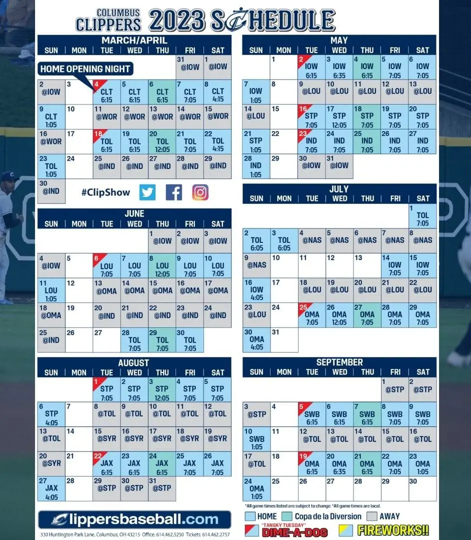 The confirmed schedule of the Clippers for the 2023 MiLB season.