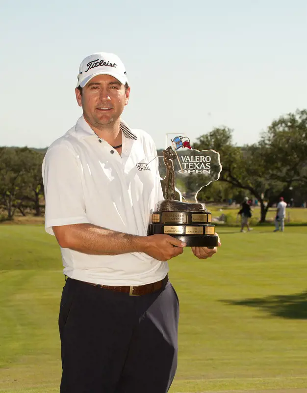 Ben Curtis holds Valero Texas Open trophy after his 2012 victory.