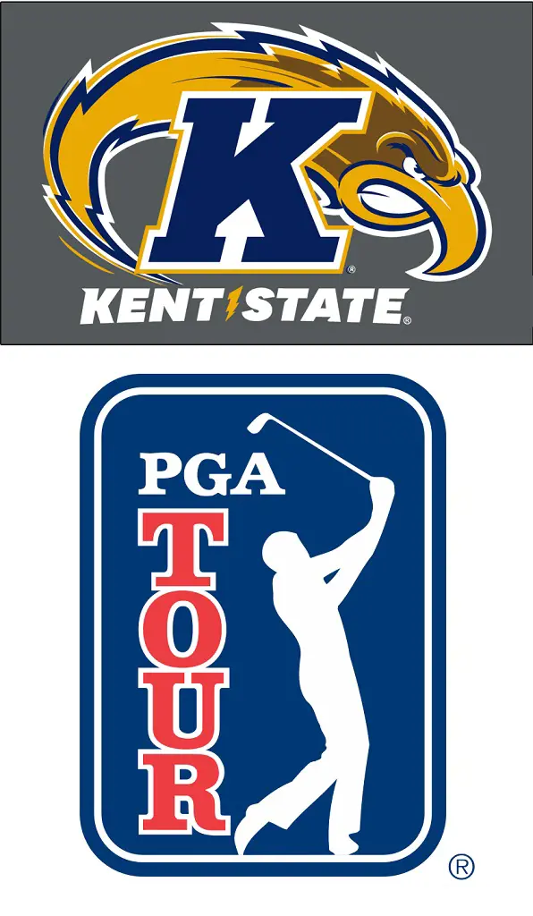 Kent State Golden Flash logo on Top and PGA Tour logo on bottom.