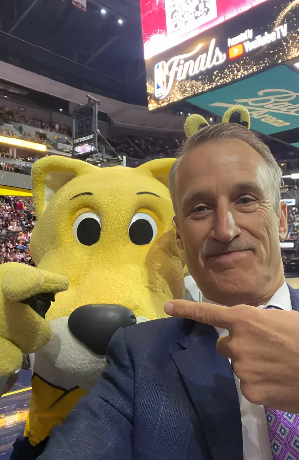 Hanzlik pictured with mascot Rocky The Mountain Lion on June 10, 2023.