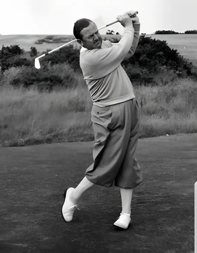 Bobby Locke taking a swing during his playing days and is a pioneer in making his nation a golf powerhouse