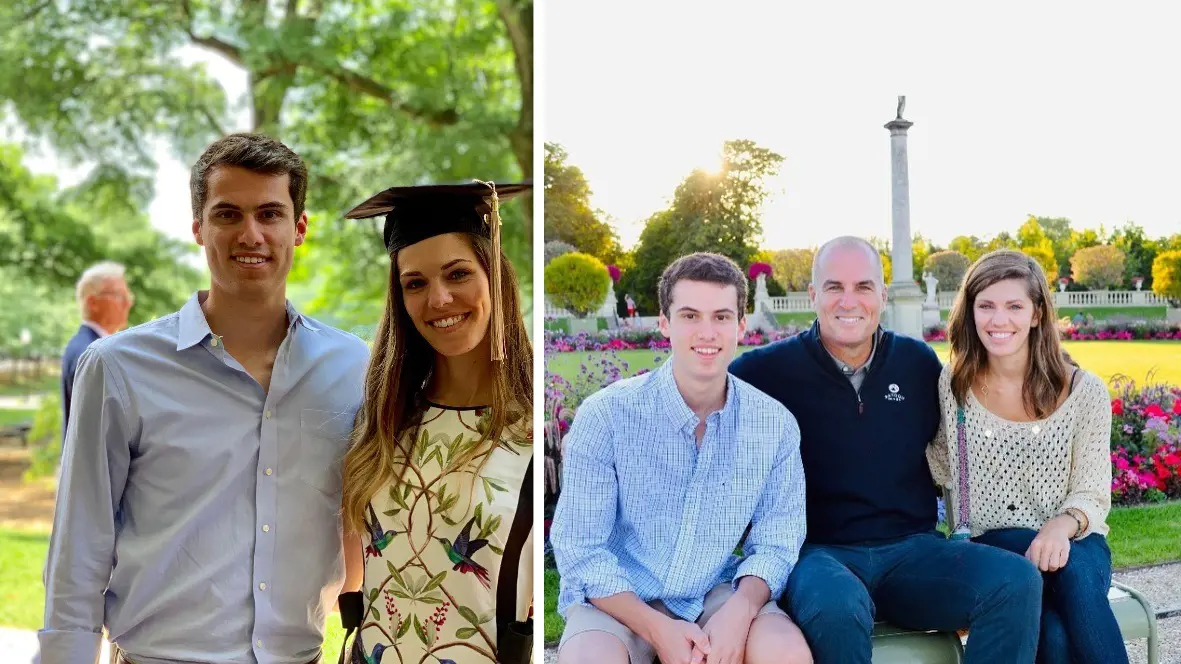 Anthony and Tori (left photo) in 2019 at their graduation from Wake Forest University.