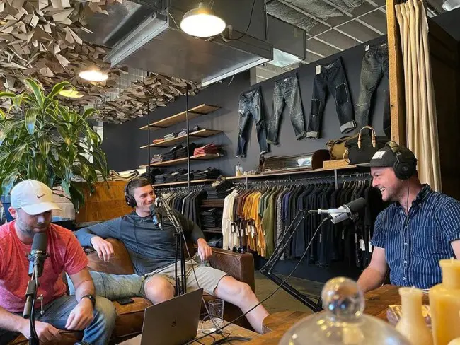 Tyler with Victor Lytvinenko and Brandon talking about the Raleigh Denim Workshop at his podcast on April 2021.