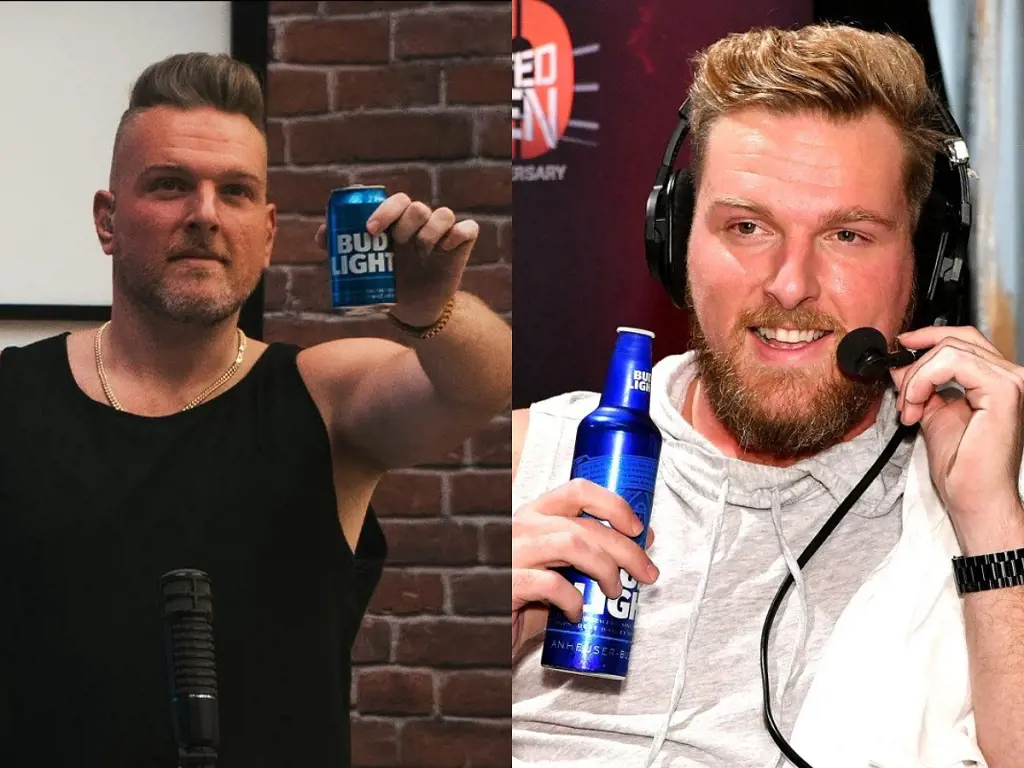 (Left) McAfee holding Bud Light's can on The Pat McAfee Show