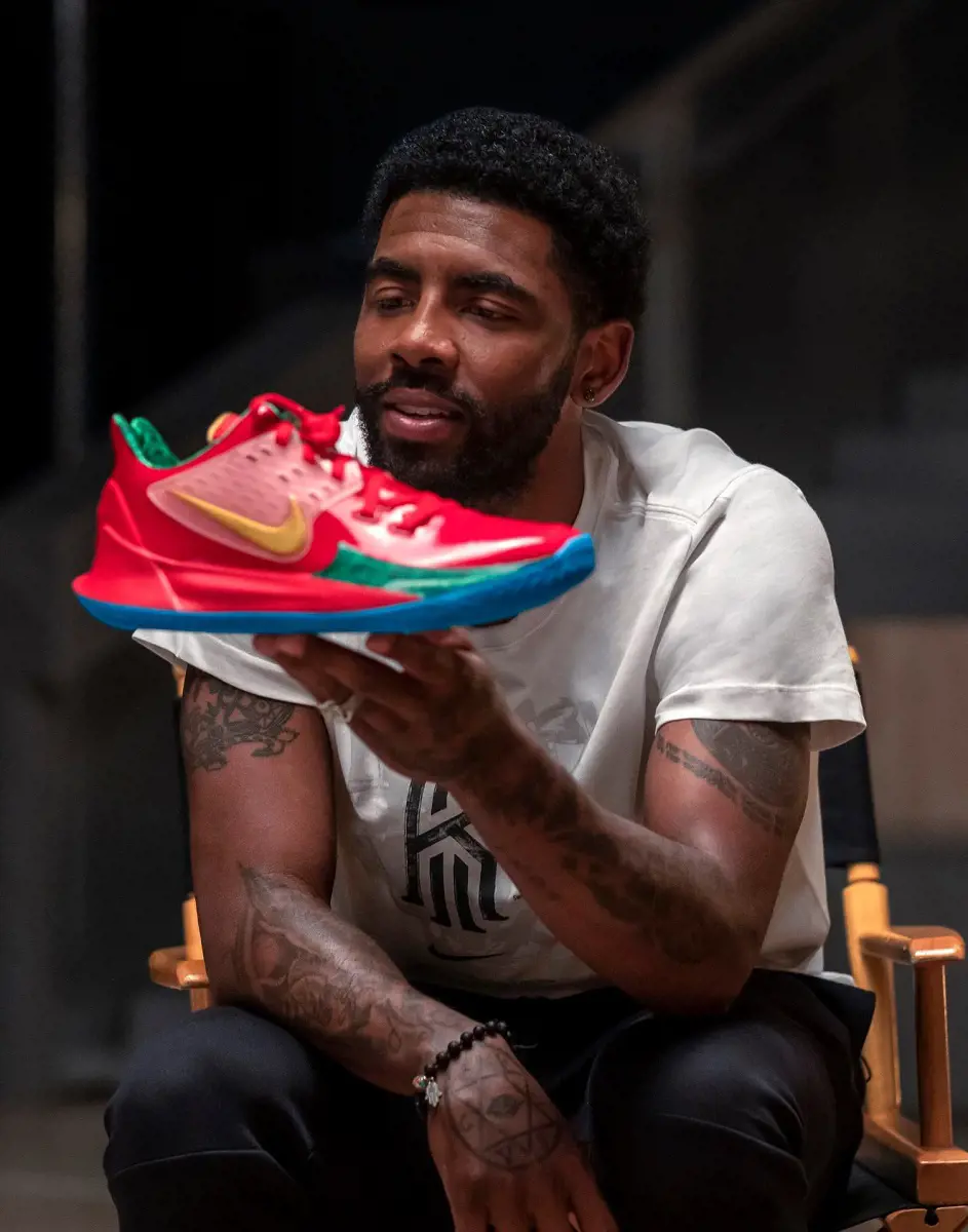 Irving advertising his brand new SpongeBob SquarePants inspired Nike sneaker.