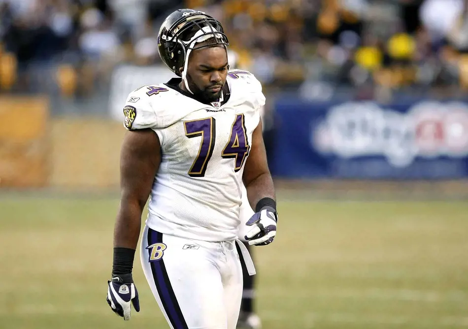 Michael Oher during his initial years in the NFL playing for the Baltimore Ravens