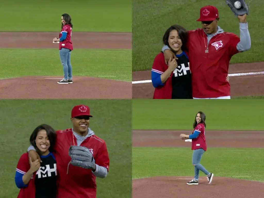 Marcus surprises Sabria on her birthday during pregame and arrange for her to throws out the first pitch during an MLB game in May 2017