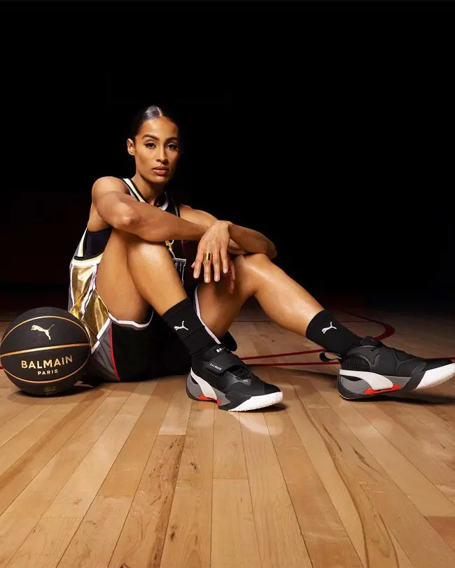 Skylar's ad campaign with Puma Hoops and Balmain in February 2023.