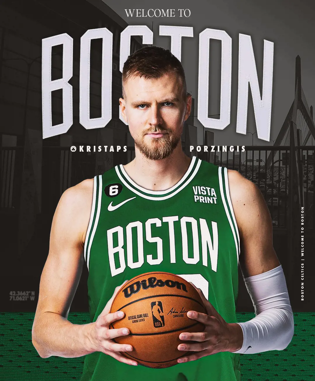 Kristaps Porzingis welcomed by the Celtics in the official fb page
