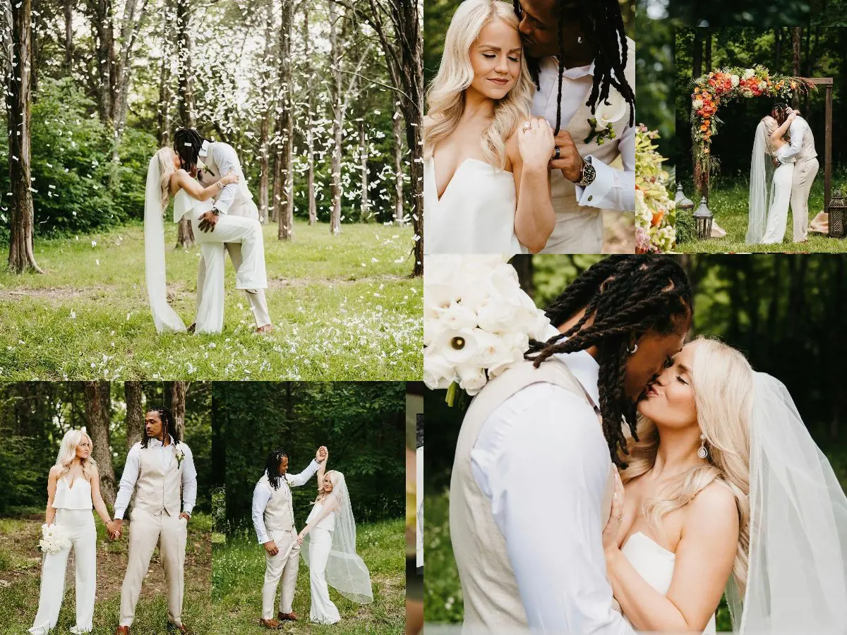 Photo collage of Dont'a and Morgan from their wedding day in May 2021
