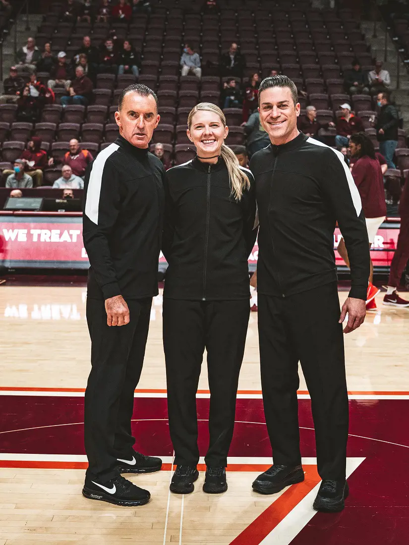 Jenna Reneau (M) became the first woman to umpire a Tech men's basketball game inside Cassell in December 2021